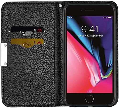 COOVS Manyetik Flip Telefon Kapak Kılıf, iPhone SE için (2th Gen) (2020) 4.7 İnç Lychee Desen deri cüzdan Folio Kickstand
