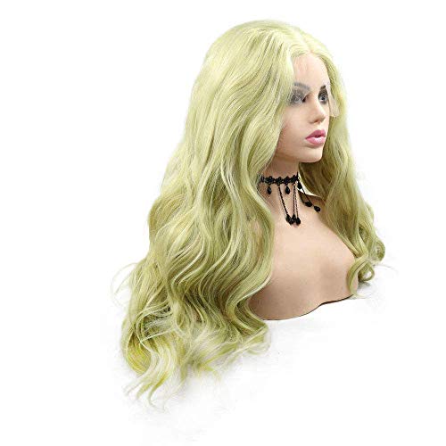 Kadınlar için üstün sarı yeşil dantel ön peruk Uzun dalgalı saç Matcha yeşil Sentetik Dantel ön Peruk Sürükle kraliçe