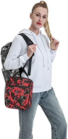 BQIUULO Kırmızı Camo Öğle Yemeği Çantası Erkekler için kadın büyük el çantası Yalıtımlı Soğutucu Çanta Kullanımlık