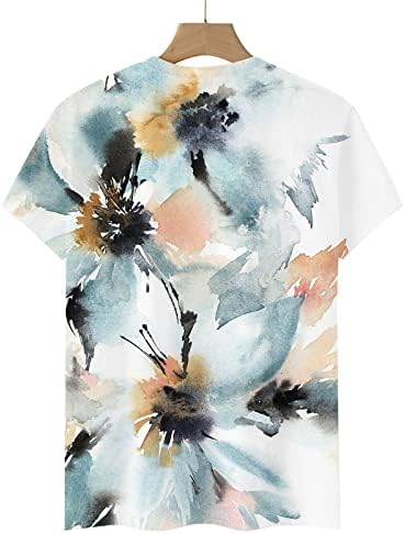 Bayanlar Kısa Kollu Ekip Boyun Pamuk Mürekkep Boyama Çiçek Grafik Bluz Gömlek Yaz Güz Bluz Genç Kızlar için LF