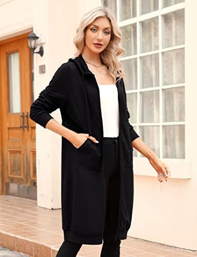 MISSKY kadın Rahat kapüşonlu elbise fermuarlı Cepler Uzun Tunik Tişörtü Ceket