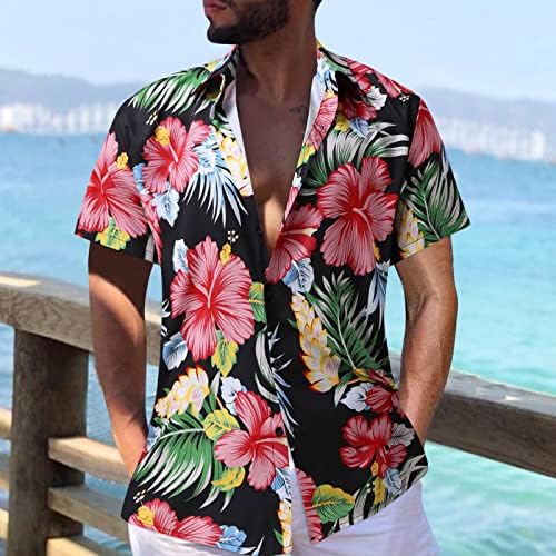 XXVR Mens Hawaii Gömlek, yaz Kısa Kollu Tropikal Çiçek Baskı Düğme Aşağı Rahat Fit Yaka Plaj Aloha Gömlek