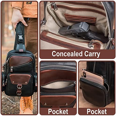 CENUNCO Hakiki deri askılı çanta Erkekler için Deri Crossbody asma sırt çantası Gizli Taşıma Göğüs Çantası Siyah Rahat