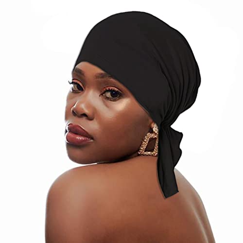 CAKURE Kemo Başörtüsü Afrika Kafa Sarar Kanseri Şapkalar Türban Kemo Kap golf sopası kılıfı Kadınlar için (Siyah)