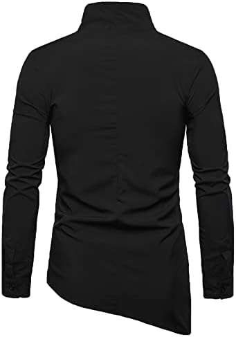 Pilili Gömlek Erkekler için Düz Renk Kişilik Düğme Aşağı Stand-Up Yaka Asimetrik Uzun Kollu Tee High-End Tops