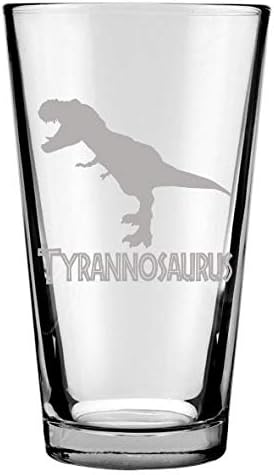 Brindle Güney Çiftlikleri Jurassic Dinozor içecek bardağı 4 Set Kazınmış 16 Ons Gözlük, Yetişkinler için Dinozor Hediyesi,