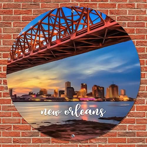 Yuvarlak Metal Tabela Amerikan Louisiana Eyaleti New Orleans Şehir Silüeti Manzarası Şehir Manzarası Şehir Manzarası