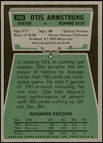 1975 Topps 350 Otis Armstrong Denver Broncos (Futbol Kartı) NM + Broncos Purdue