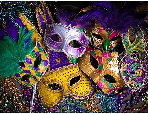 Vinil 8X6FT Mor Yeşil Altın Boncuk Masquerade Parti Fotoğraf Backdrop Karnaval Fiesta Mardi Gras Dans Fotoğraf Arka
