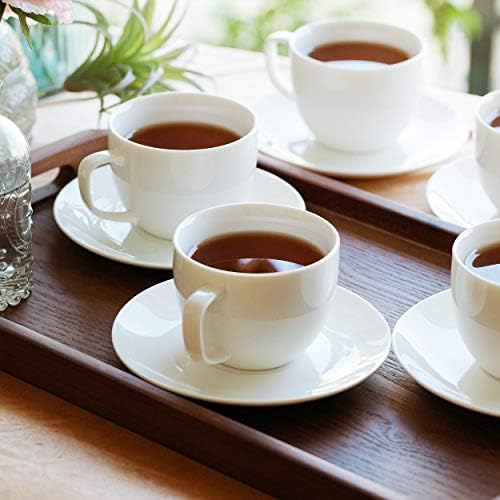 BTaT-Çay Fincanları ve Tabakları, 6'lı (8 oz) Set, Kapuçino Fincanları, Kahve Fincanları, Beyaz Çay Bardağı Seti,