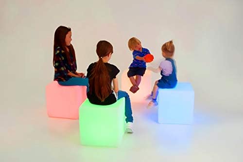 Mr. Go 14 inç şarj edilebilir LED küp ışık koltuk w/uzaktan, RGB Renk değiştiren LED küp sandalye tabure Yan sehpa,