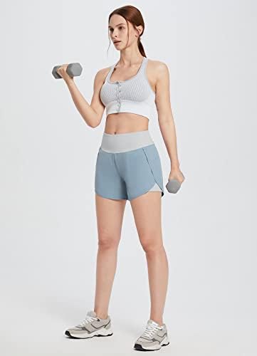 BALEAF kadın 2 in 1 Koşu Atletik Şort Astar ile Hafif Çabuk Kuru Egzersiz Aktif Yoga Şort cepler ile