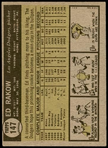 1961 Topps 147 Ed Rakow Los Angeles Dodgers (Beyzbol Kartı) VG/ESKİ Dodgers