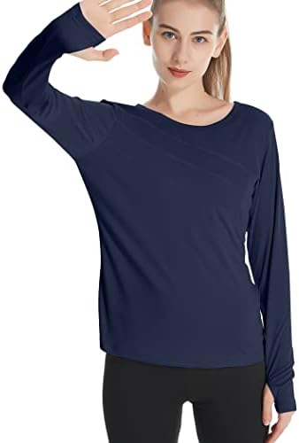 COOrun Koşu Üstleri Kadınlar için Uzun Kollu UPF 50 + UV Güneş Koruma Gömlek O Boyun Hızlı Kuru Döküntü Guard T-Shirt