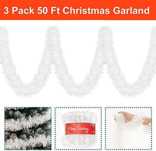 50 Ayak Cicili Bicili Çelenk için Noel Süslemeleri, Yapay Olmayan Yaktı Yumuşak Noel Çelenk, Beyaz Noel Garlands Dekorasyon