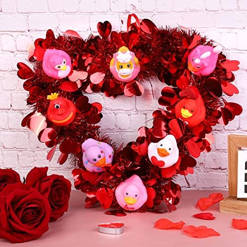 Fovths 13 İnç Sevgililer Çelenk Süslemeleri ile Aşk Kauçuk Ördekler Kalp Şeklinde Kırmızı Cicili Bicili Çelenkler