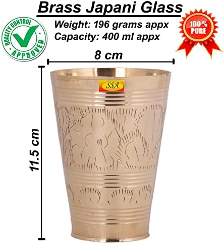 Shiv Shakti Arts ® El Yapımı Saf Pirinç Cam Japani Çiçek Tasarımı 6 Parçalı set Hacim-400 ml