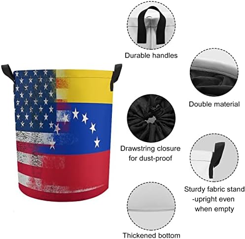 Amerikan Ve Venezuela Bayrağı Çamaşır Sepeti İpli Depolama çamaşır sepeti Büyük Oyuncak Organizatör Sepeti