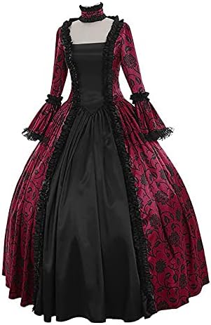 Kadın Ortaçağ Mahkemesi Vintage Elbise Gotik Dantel Patchwork Maxi Elbise Cadılar Bayramı Şık Victoria Elbiseler Balo