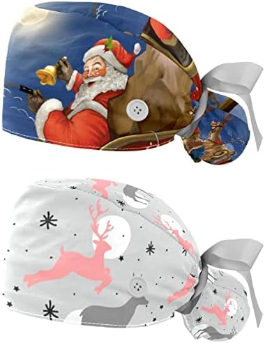 Noel Santa Kızak Ayarlanabilir çalışma kapağı At Kuyruğu Tutucu ile, 2 Paket Fırçalama Kap Kabarık Şapka Erkekler