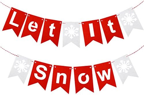 Amosfun Noel Süslemeleri 3 Metre Kar Yağsın ve Noel Ağacı Kumaş Afişler Kırlangıç Kuyruklu Bayraklar Çelenk Süslemeleri