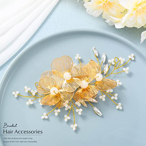 Catery Çiçek Gelin Düğün Saç Asma Altın Çiçek Kafa Bandı İnci Gelin Başlığı Kafa Parçası saç bandı saç aksesuarları