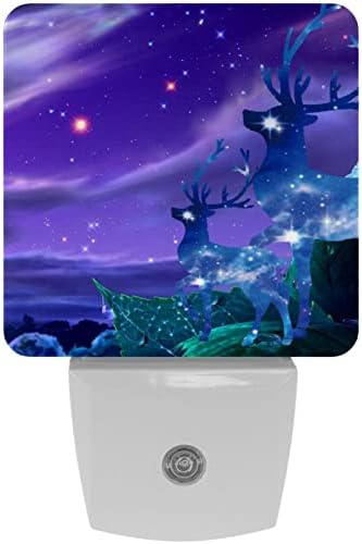 2 Paket Sıcak Beyaz LED Gece Lambası Mavi Gökyüzü Yıldız Geyik Alacakaranlıktan Şafağa Sensörlü Kompakt Gece Lambası