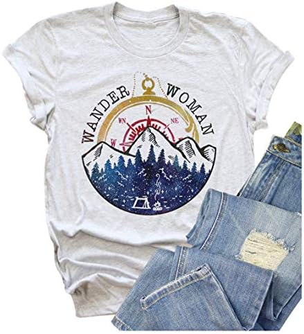 Dolaşmak Kadın Dağ Kamp T-Shirt Yaz Kamp Yürüyüş Tatil Gömlek Genç Kız Komik Orman Camper Tees Tops