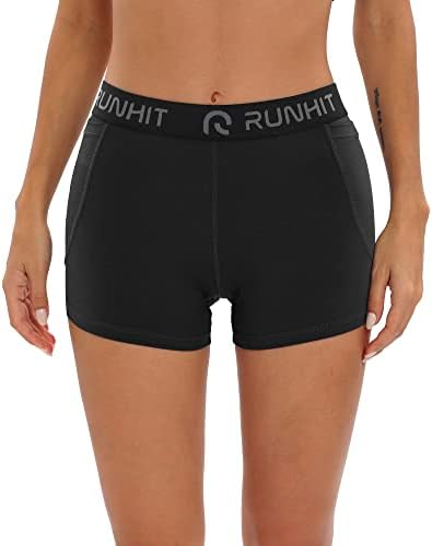 Runhit 3 Paket dar şort Kadınlar için Yüksek Belli Yoga Şort Cepler ile Spandex Koşu Voleybol Şort
