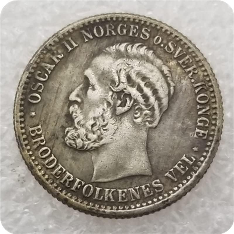 Antika El Sanatları Norveç 1897 Norveç 50 Cevher Gümüş Dolar