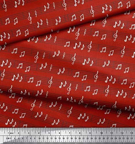 Soımoı Kırmızı pamuklu jarse Kumaş Notlar Enstrüman Dekor Kumaş Baskılı BTY 58 İnç Genişliğinde