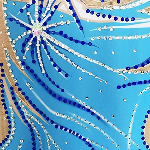 LIUHUO Ritmik Jimnastik Mayoları Mavi Çizgili Toptan Dancesuit Spandex Rekabet Elbise