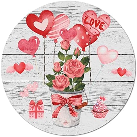 Yuvarlak Metal Tabela Plak sevgililer Günü Güller Çiçekler Ve Aşk Balonları Hediyeler Çelenk İşareti Metal Sanat Baskılar