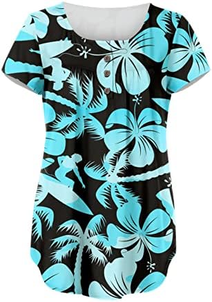 Kadınlar için yaz Üstleri Henley Düğme Aşağı Çiçek Çizgili Batik Üstleri Kısa Kollu Artı Boyutu Rahat Çiçek Gömlek