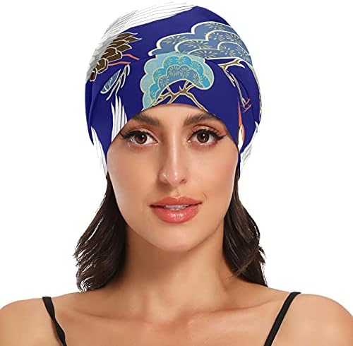 Bir Tohum İş Kap Uyku Şapka Bonnet Beanies Vinç Kuşlar Mavi Lacivert Çiçek Kadınlar için Saç Şapkalar Gece Şal