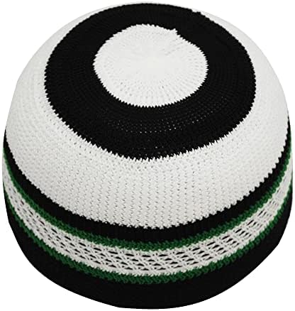 TheKufi ® Yeşil Çizgili Yumuşak Beyaz Siyah Naylon Esnek Kufi Takke şapka Müslüman Topi Takke