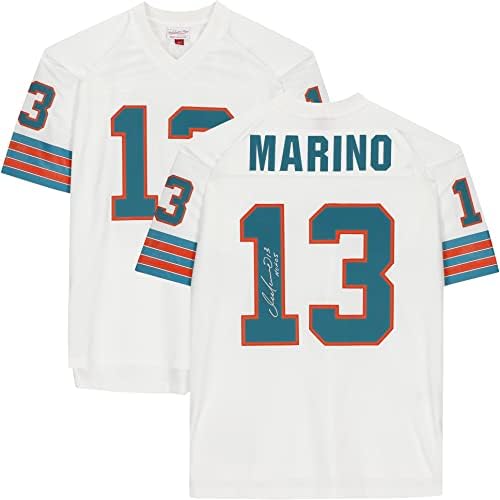 Dan Marino Miami Dolphins İmzalı Beyaz Kopya Mitchell & Ness Forması HOF 05 Yazıtlı-İmzalı NFL Formaları