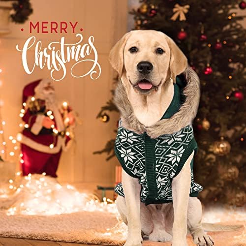 EMUST Noel Köpek Kazak Büyük Köpekler için, Kış Sıcak Kar Tanesi Kapşonlu Köpek Noel Giyim, Yeşil, XXL