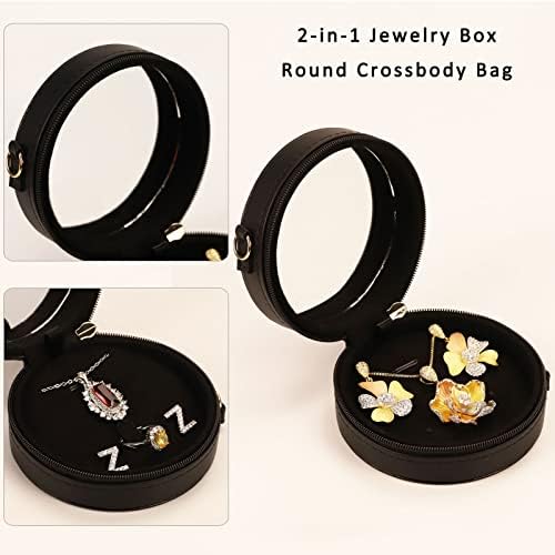 Küçük Mücevher Kutusu, 2'si 1 Arada Mini Mücevher Saklama Organizatörü Kızlar ve Kadınlar için Yuvarlak Çapraz Askılı