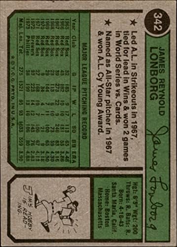 1974 Topps 342 Jim Lonborg Philadelphia Phillies (Beyzbol Kartı) ESKİ / MT Phillies