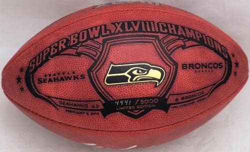 Marshawn Lynch İmzalı Seattle Seahawks Resmi NFL Deri Süper Kase XLVIII Şampiyonlar Logo Futbol ML Holo 13218-İmzalı