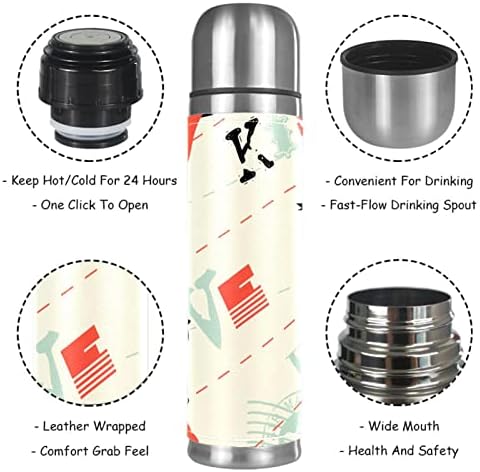 Lilibeely 17 oz Vakum Yalıtımlı Paslanmaz Çelik Su Şişesi Spor Kahve Seyahat Kupa Şişesi Hakiki Deri Sarılmış BPA
