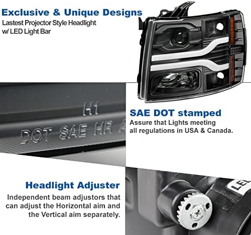 ZMAUTOPARTS LED Tüp Projektör Siyah Farlar Farlar ile Uyumlu 2007-2013 Chevy Silverado 1500 2500 HD 3500 HD