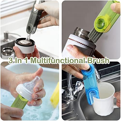 3 in 1 Çok Fonksiyonlu Temizleme Fırçası, 3 in 1 Taşınabilir Detay Temizleme Su şişesi Fırçaları, Çok Amaçlı Şişe