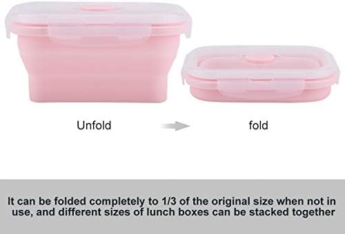 Yemek kabı, öğle yemeği kutusu Katlanır Mikrodalga Güvenli Öğrenciler için Açık(Pembe, 350ML)