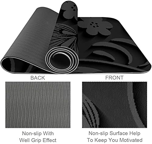 Ejderha Kılıcı Siyah 3D Çiçek Yaprakları Desen Premium Kalın Yoga Mat Çevre Dostu Kauçuk Sağlık ve Fitness Her Türlü