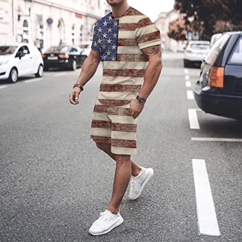 Erkek 4th Temmuz Kısa Setleri 2 Parça Kıyafetler Moda Yaz Eşofman ABD Bayrağı Baskılı Kısa Kollu ve Spor şort takımı
