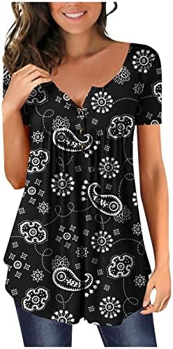 Kadın Üstleri Artı Boyutu Gizlemek Göbek Tunik 2023 Yaz Kısa Kollu T Shirt Henley Sevimli Tişörtleri Şık Casual Bluzlar