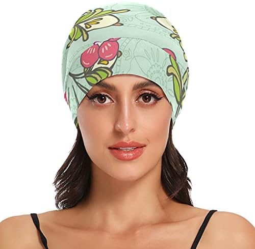 Bir Tohum İş Kap Uyku Şapka Bonnet Beanies Elle Çizilmiş Çiçek Çiçekler Pembe Yeşil Kadınlar için Saç Şapkalar Gece
