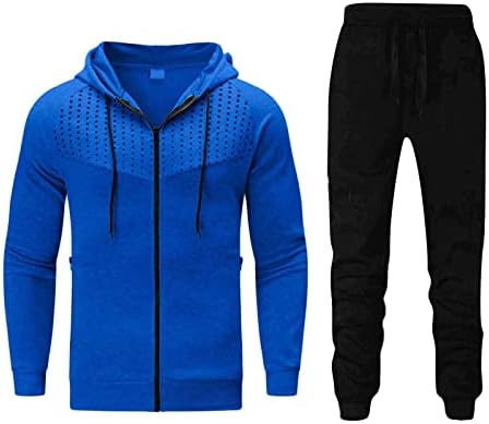 DXSBB Eşofman erkekler Hoodie Seti Zip up Colorblock spor rahat Moda 2 Parça Kıyafet ışık tişörtü ve ter pantolon